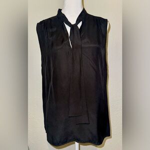 Black Silk v-neck tie front sleeveless top by Frame